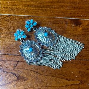 Blue and Silver Concho Earrings with Turquoise Accents